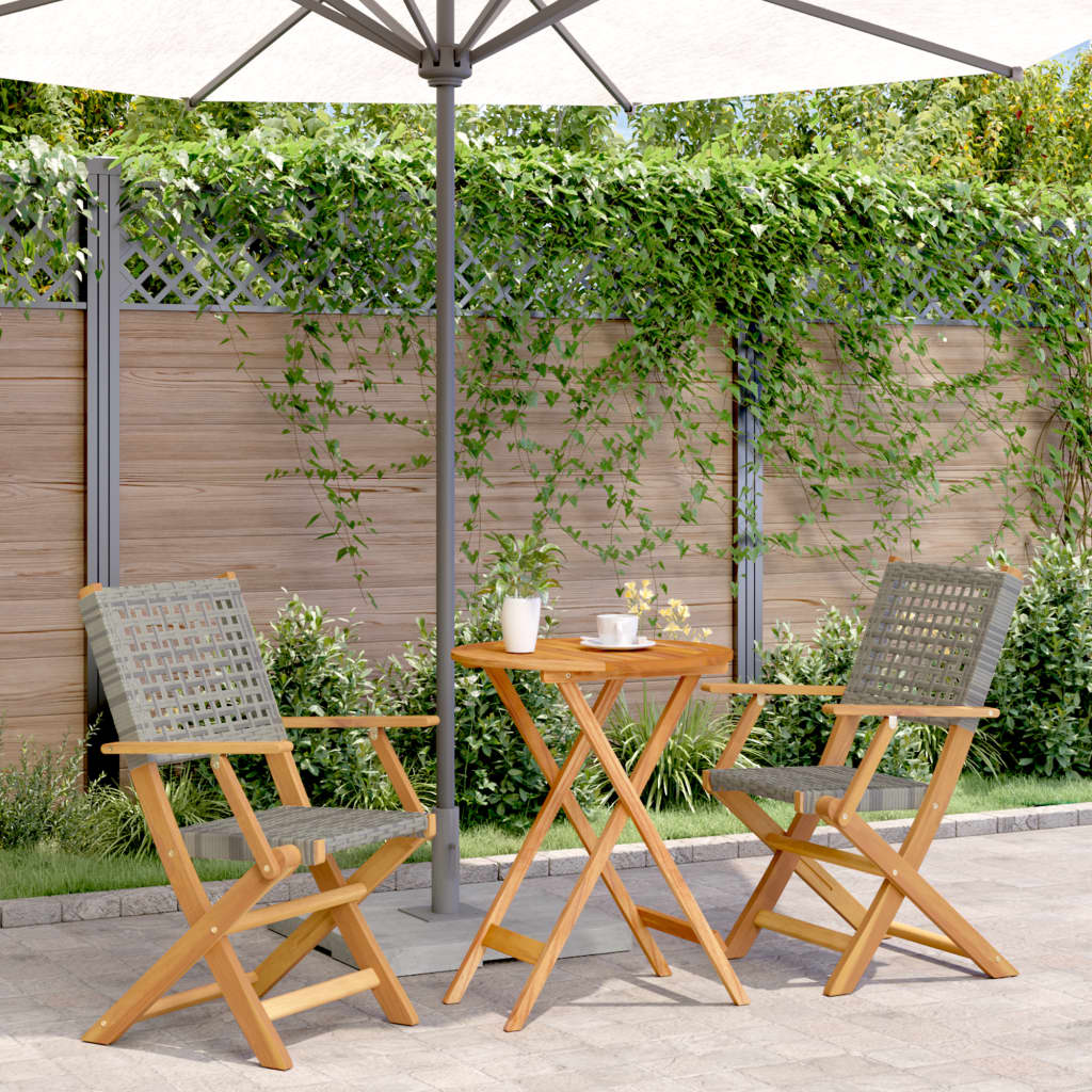 vidaXL 3 Piece Bistro Set Grey Poly Rattan and Solid Wood