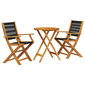 vidaXL 3 Piece Bistro Set Black Polypropylene and Solid Wood