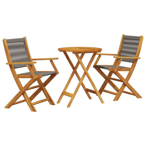 vidaXL 3 Piece Bistro Set Grey Polypropylene and Solid Wood