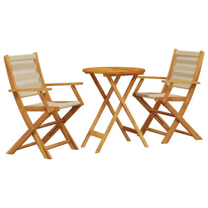 vidaXL 3 Piece Bistro Set Beige Polypropylene and Solid Wood