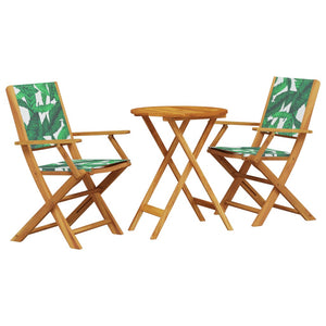 vidaXL 3 Piece Bistro Set Leaf Pattern Fabric and Solid Wood