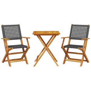 vidaXL 3 Piece Bistro Set Black Poly Rattan and Solid Wood