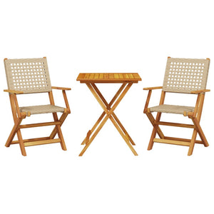 vidaXL 3 Piece Bistro Set Beige Poly Rattan and Solid Wood