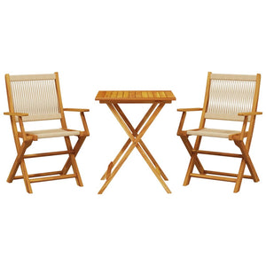 vidaXL 3 Piece Bistro Set Beige Polypropylene and Solid Wood