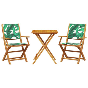 vidaXL 3 Piece Bistro Set Leaf Pattern Fabric and Solid Wood