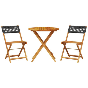 vidaXL 3 Piece Bistro Set Black Poly Rattan and Solid Wood