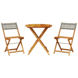 vidaXL 3 Piece Bistro Set Grey Poly Rattan and Solid Wood