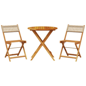 vidaXL 3 Piece Bistro Set Beige Poly Rattan and Solid Wood