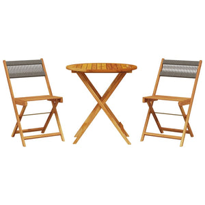 vidaXL 3 Piece Bistro Set Grey Polypropylene and Solid Wood