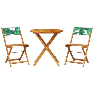 vidaXL 3 Piece Bistro Set Leaf Pattern Fabric and Solid Wood