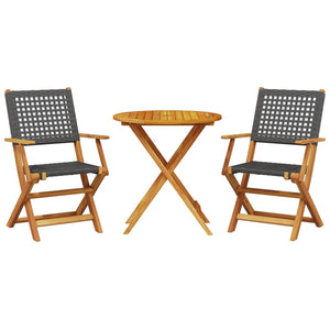 vidaXL 3 Piece Bistro Set Black Poly Rattan and Solid Wood