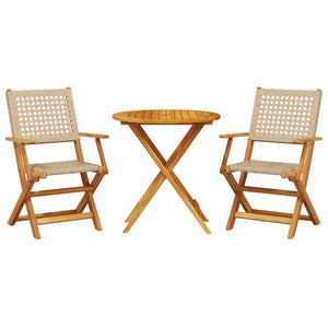 vidaXL 3 Piece Bistro Set Beige Poly Rattan and Solid Wood