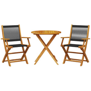 vidaXL 3 Piece Bistro Set Black Polypropylene and Solid Wood