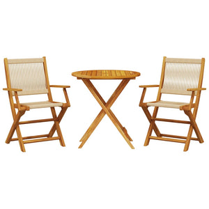 vidaXL 3 Piece Bistro Set Beige Polypropylene and Solid Wood