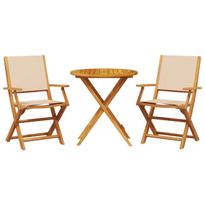 vidaXL 3 Piece Bistro Set Beige Fabric and Solid Wood