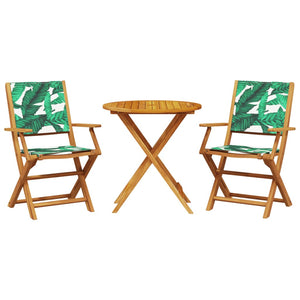 vidaXL 3 Piece Bistro Set Leaf Pattern Fabric and Solid Wood