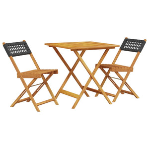 vidaXL 3 Piece Bistro Set Black Poly Rattan and Solid Wood