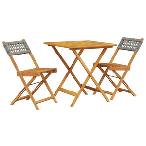 vidaXL 3 Piece Bistro Set Grey Poly Rattan and Solid Wood