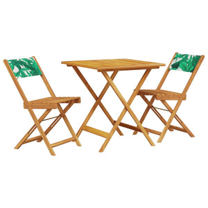 vidaXL 3 Piece Bistro Set Leaf Pattern Fabric and Solid Wood