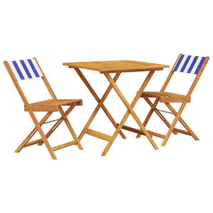 vidaXL 3 Piece Bistro Set Blue and White Fabric and Solid Wood