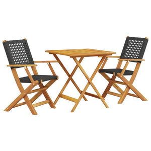 vidaXL 3 Piece Bistro Set Black Poly Rattan and Solid Wood