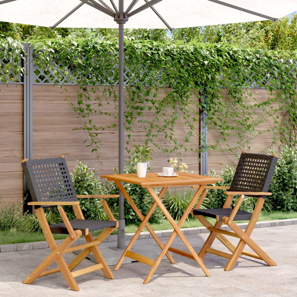 vidaXL 3 Piece Bistro Set Black Poly Rattan and Solid Wood