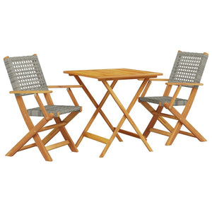 vidaXL 3 Piece Bistro Set Grey Poly Rattan and Solid Wood