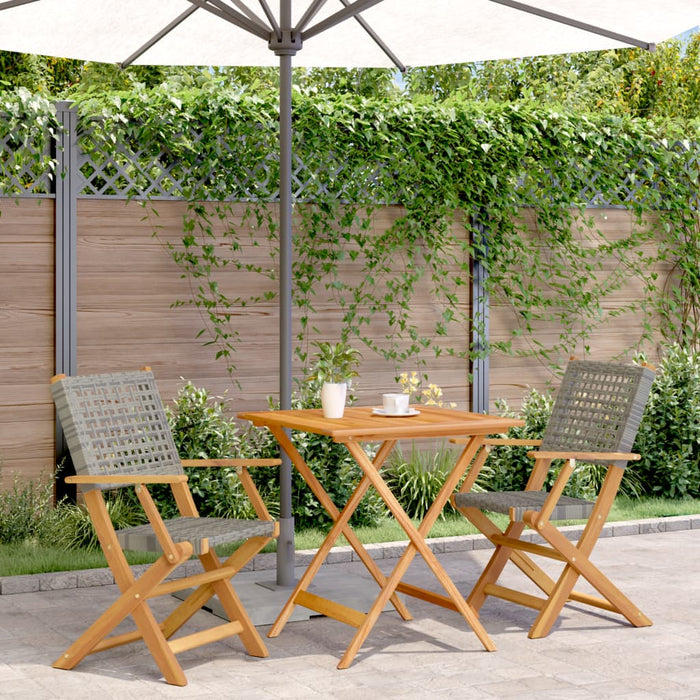 vidaXL 3 Piece Bistro Set Grey Poly Rattan and Solid Wood