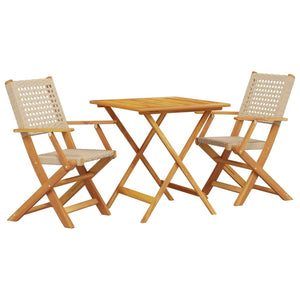 vidaXL 3 Piece Bistro Set Beige Poly Rattan and Solid Wood