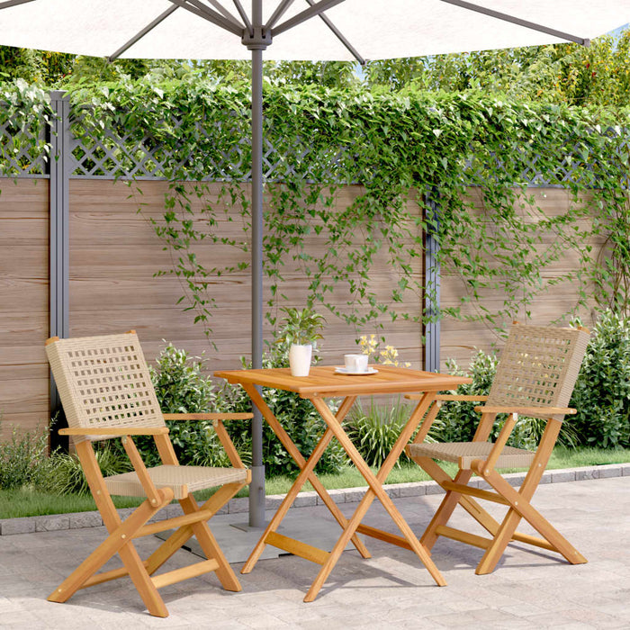 vidaXL 3 Piece Bistro Set Beige Poly Rattan and Solid Wood