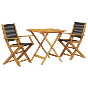 vidaXL 3 Piece Bistro Set Black Polypropylene and Solid Wood