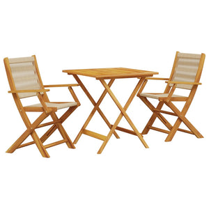 vidaXL 3 Piece Bistro Set Beige Polypropylene and Solid Wood