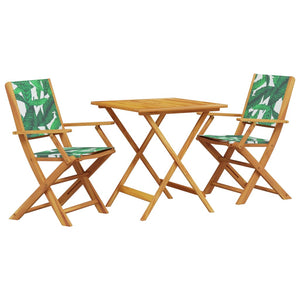 vidaXL 3 Piece Bistro Set Leaf Pattern Fabric and Solid Wood