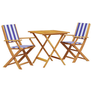 vidaXL 3 Piece Bistro Set Blue and White Fabric and Solid Wood