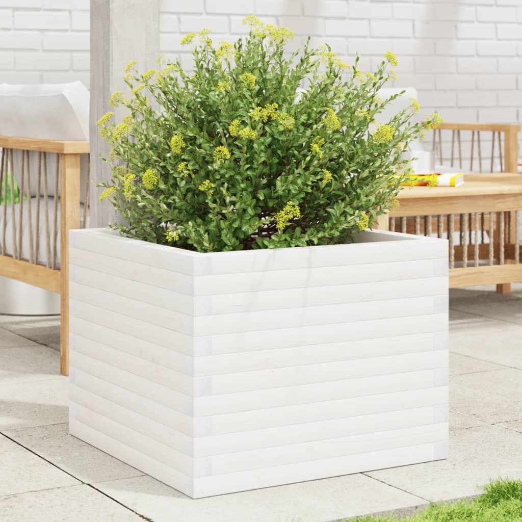 vidaXL Garden Planter White 60x60x46 cm Solid Wood Pine