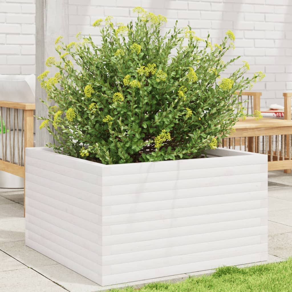 vidaXL Garden Planter White 80x80x46 cm Solid Wood Pine