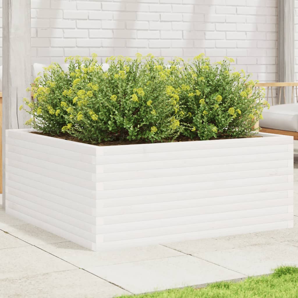 vidaXL Garden Planter White 110x110x46 cm Solid Wood Pine