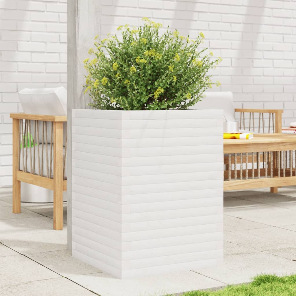 vidaXL Garden Planter White 50x50x68.5 cm Solid Wood Pine