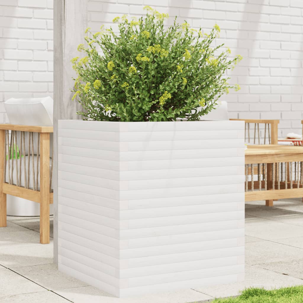 vidaXL Garden Planter White 60x60x68.5 cm Solid Wood Pine