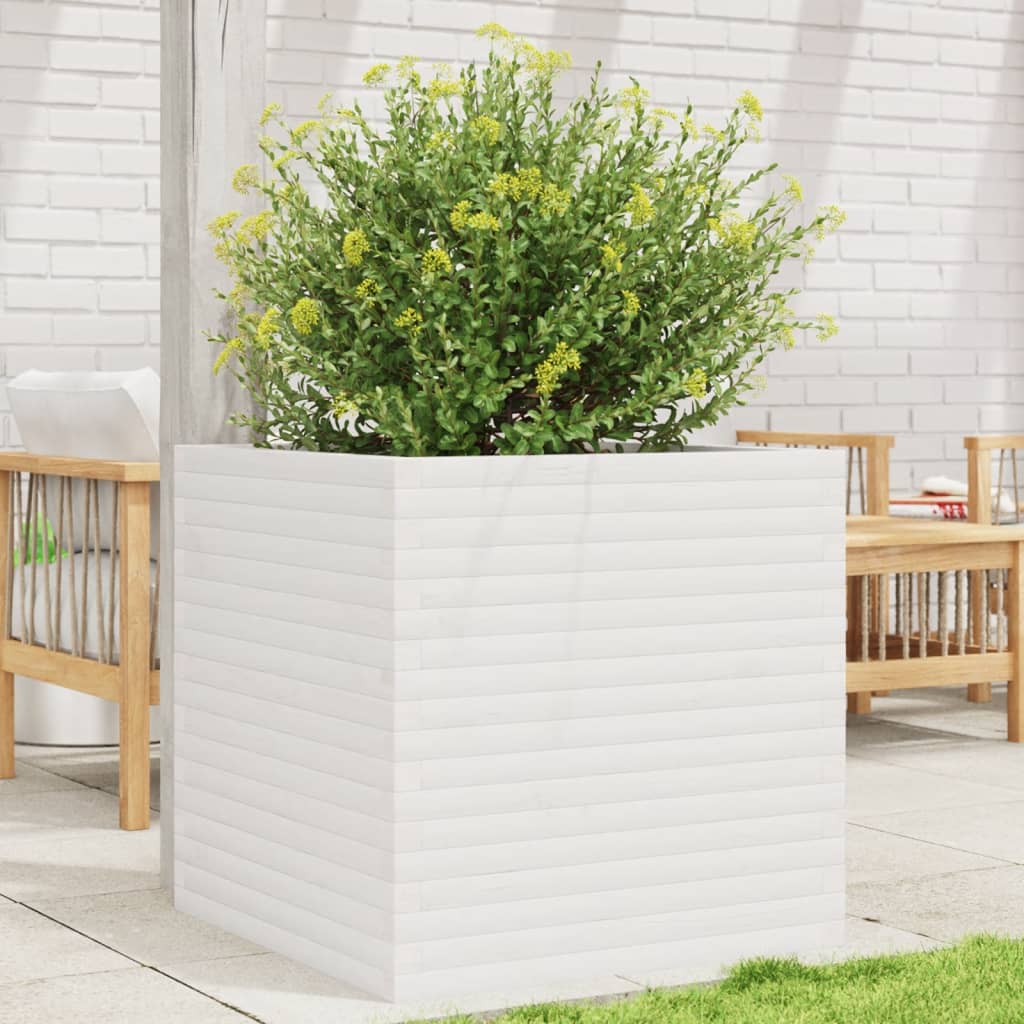 vidaXL Garden Planter White 70x70x68.5 cm Solid Wood Pine