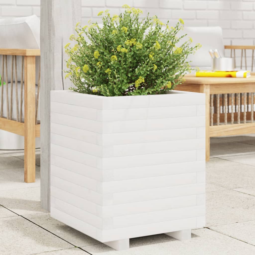 vidaXL Garden Planter White 40x40x49.5 cm Solid Wood Pine