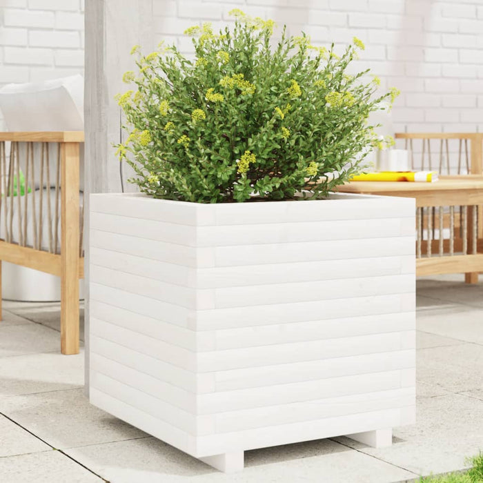 vidaXL Garden Planter White 50x50x49.5 cm Solid Wood Pine