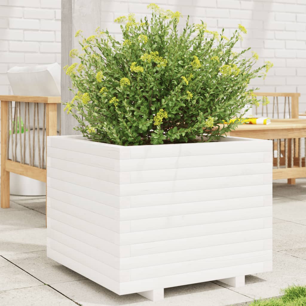 vidaXL Garden Planter White 60x60x49.5 cm Solid Wood Pine