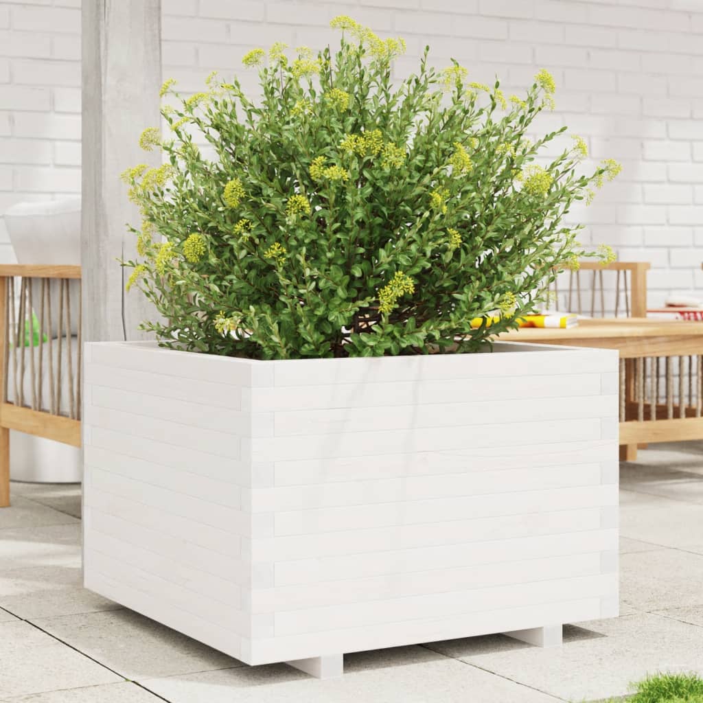 vidaXL Garden Planter White 70x70x49.5 cm Solid Wood Pine