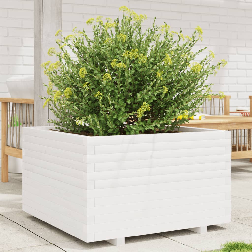 vidaXL Garden Planter White 80x80x49.5 cm Solid Wood Pine