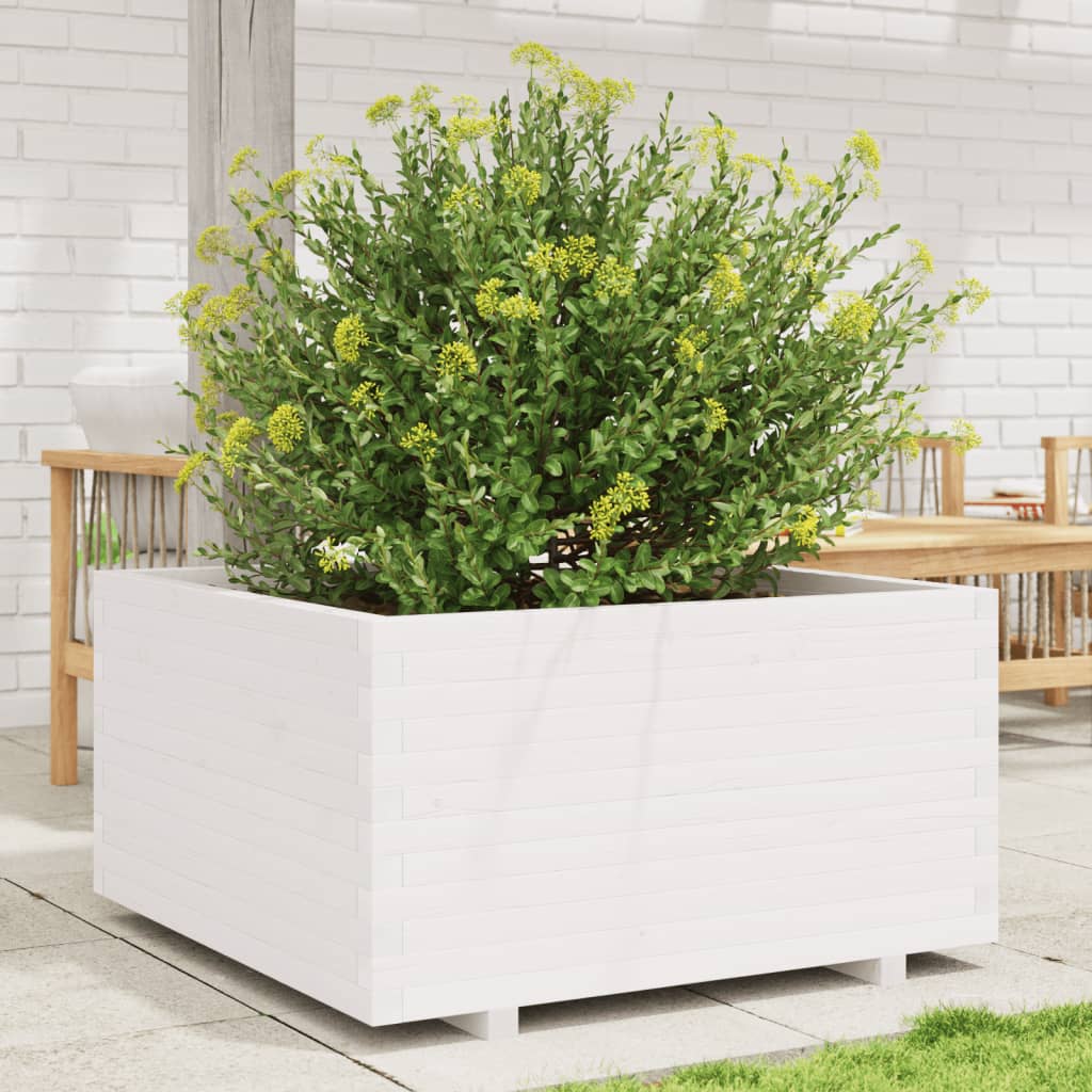 vidaXL Garden Planter White 90x90x49.5 cm Solid Wood Pine