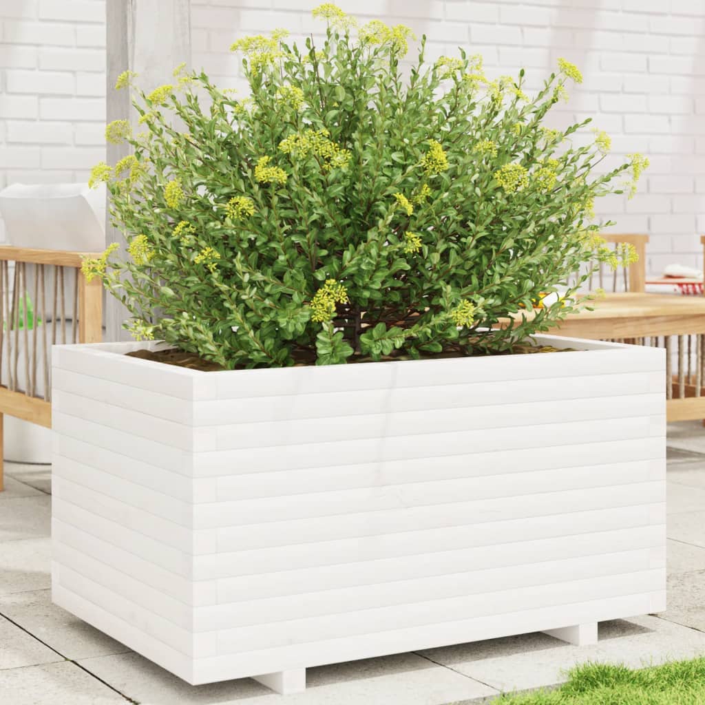 vidaXL Garden Planter White 90x60x49.5 cm Solid Wood Pine