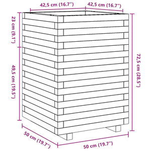 vidaXL Garden Planter Wax Brown 50x50x72.5 cm Solid Wood Pine