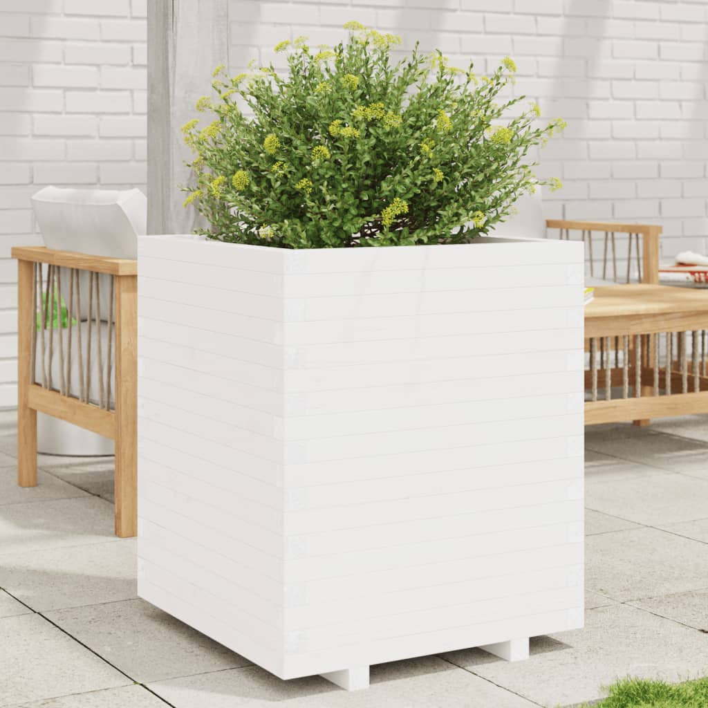 vidaXL Garden Planter White 60x60x72.5 cm Solid Wood Pine