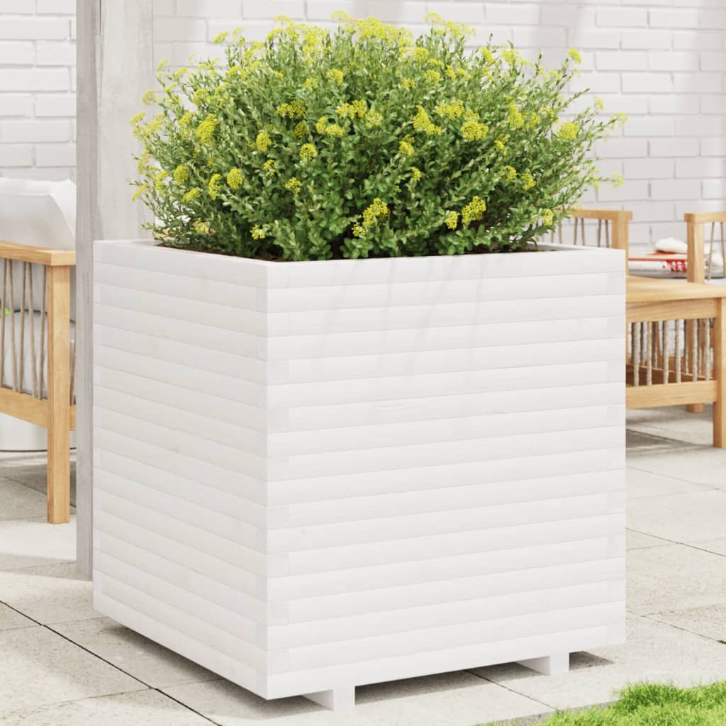 vidaXL Garden Planter White 70x70x72.5 cm Solid Wood Pine